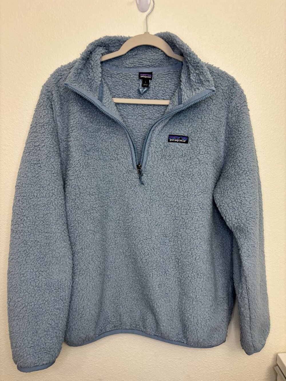 Patagonia Women's Los Gatos 1/4 Zip Light Plume Grey Blue Large L Fleece Shaggy